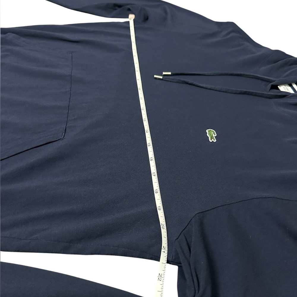 Lacoste Navy Hooded Long Sleeve Tee Shirt Mens Large Croc Logo Cotton - Picture 4 of 8